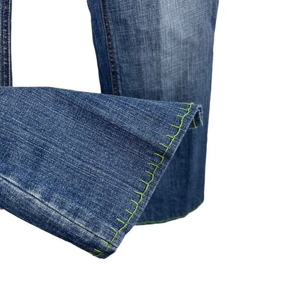 VTG Lei Y2k Blue Denim Low Rise Ashley Jeans Orange Floral Boho Embroidery 15 - Picture 4 of 14